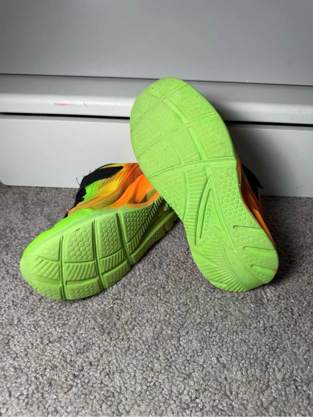Skechers Kids Neon Green and Orange Light-Up Athletic Sneakers